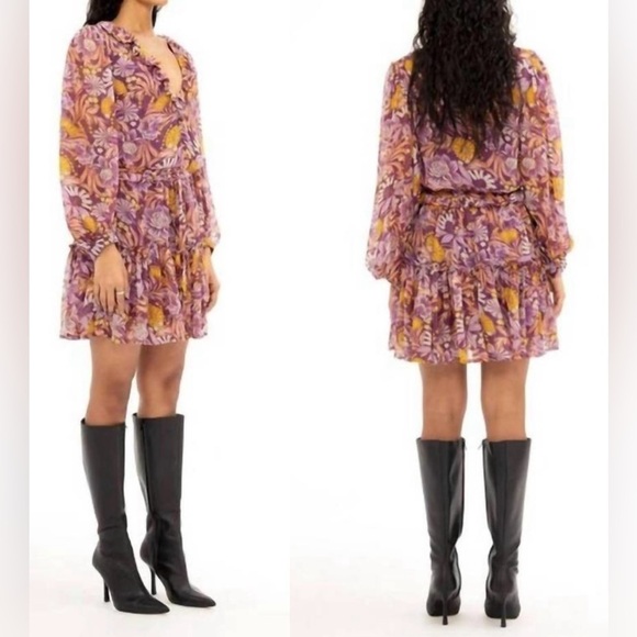 NEW BANJANAN florence ruffle mini dress in violet sz M - Picture 3 of 7